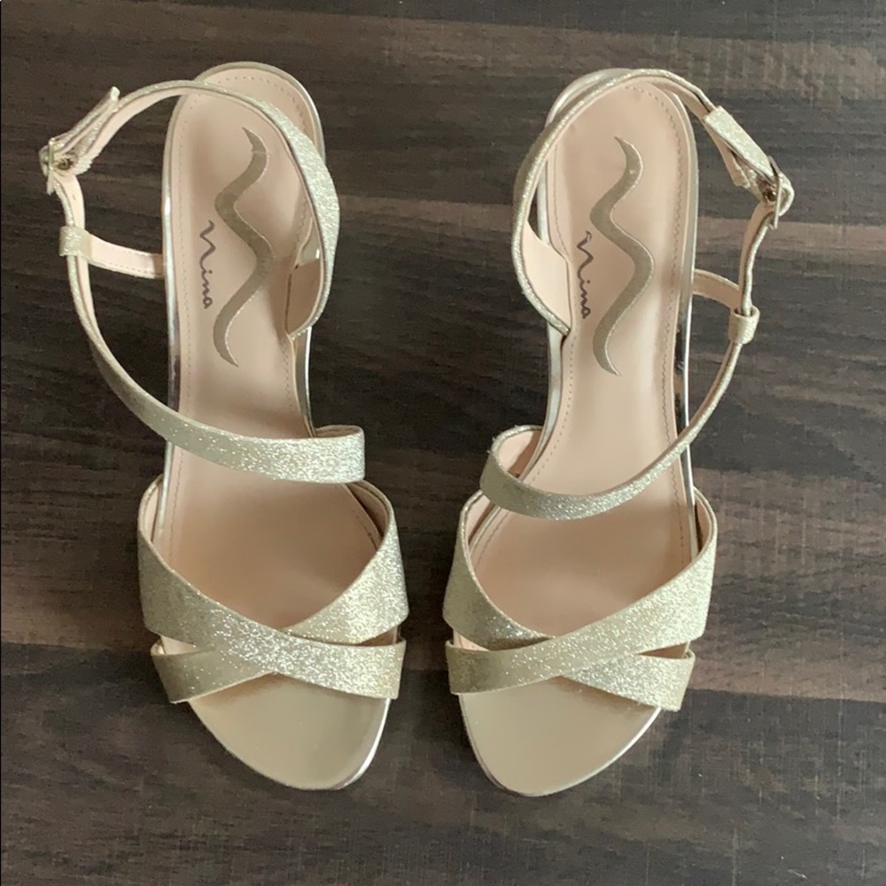 EUC Nina Sparkly Gold Heels-Worn Once-Size 9